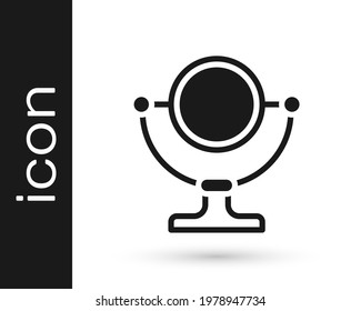 Icono de espejo de maquillaje de redondo negro aislado en fondo blanco.  Vector