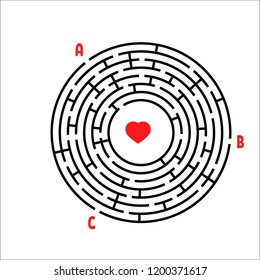 Black round maze. Game for kids. Children's puzzle. Many entrances, one exit. Labyrinth conundrum. Simple flat vector illustration isolated on white background. With place for your image.