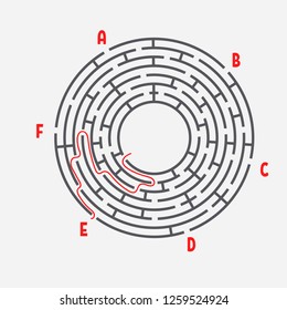 Black round maze. Game for kids. Children's puzzle. Many entrances, one exit. Labyrinth conundrum. Simple flat vector illustration isolated on white background. With place for your image.