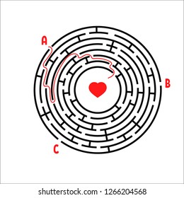 Black round maze. Game for kids. Children's puzzle. Many entrances, one exit. Labyrinth conundrum. Simple flat vector illustration isolated on white background. With place for your image.