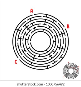 Black round maze. Game for kids. Children's puzzle. Many entrances, one exit. Labyrinth conundrum. Simple flat vector illustration isolated on white background. With place for your image.