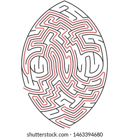 Black round maze with help on a white background