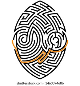 Black round maze with help on a white background