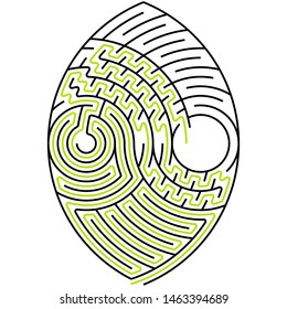 Black round maze with help on a white background