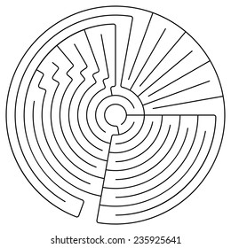 Black round maze on a white background