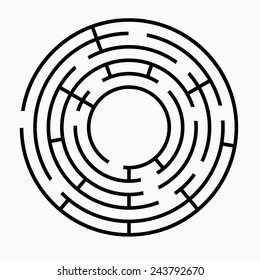 Black round maze on a white background