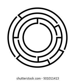 Black round maze on the white background. Vector design