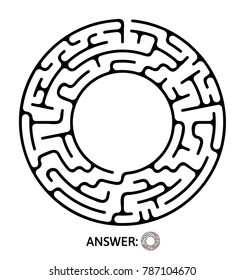 Black round maze. Puzzle game for kids, vector labyrinth illustration.