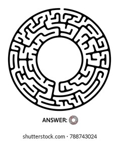Black round maze. Puzzle game for kids, vector labyrinth illustration.