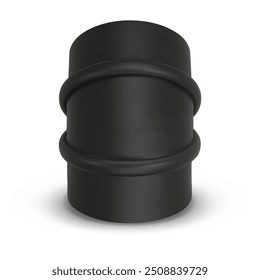 Tambor preto redondo de metal. renderização 3D. Ilustração vetorial isolada em branco. Barril de líquidos químicos perigosos, gases inflamáveis, toxinas, óleos, resíduos de radiação. Indústria do Petróleo, Sinal de Gasolina