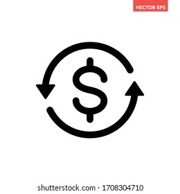 Black round money back refund investment line icon, financial repeat arrow flat design vector pictogram, infographic interface elements for app logo web button ui ux isolated on white background