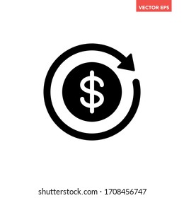 Black round money transfer icon, financial arrow revolved usd $ sale flat design vector pictogram, infographic interface elements for app logo web button ui ux isolated on white background