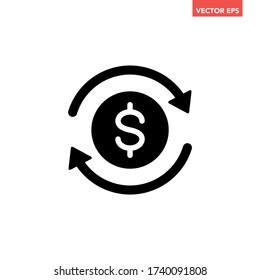 Black round money transfer icon, simple arrow financial usd dollar mark sale flat design vector pictogram, infographic interface elements for app logo web button ui ux isolated on white background