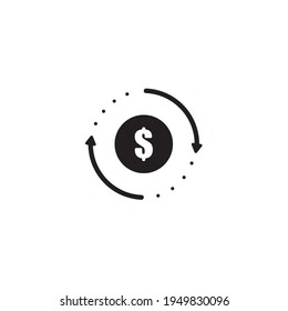 Black round money transfer icon, simple arrow financial usd dollar mark sale flat design vector pictogram, infographic interface elements for app logo web button ui ux isolated on white background