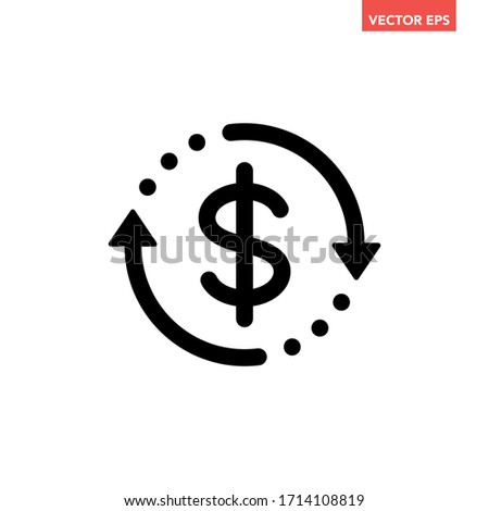 Black round money transfer line icon, simple arrow financial business sale flat design vector pictogram, infographic interface elements for app logo web button ui ux isolated on white background