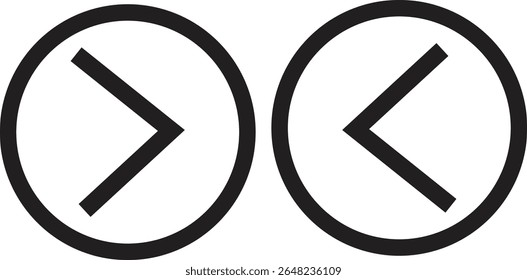Black round next back arrow icons set file type on transparent background for apps, websites, UI, navigation designs, Ideal for navigation designs in apps, websites, user interfaces, digital products