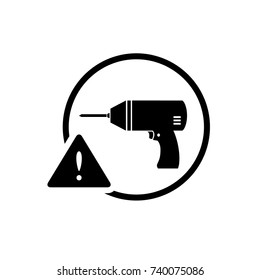 Black round no drill warning sign icon, simple industry infographic concept, flat design pictogram vector app ads logo web banner button ui ux interface elements isolated on white background