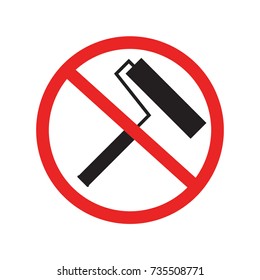 Black round no paint allowed red sign icon, simple industry infographic concept, flat design pictogram vector app ads logo web banner button ui ux interface elements isolated on white background