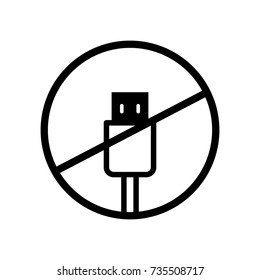 Black round no USB cable or certified cable needed icon, simple digital flat design vector pictogram, infographic interface elements for app logo web website button ui ux isolated on white background