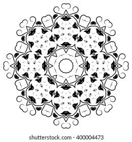 Black Round Ornament With Floral Elements. Flourish Design For Invitations And Greeting Cards. Art Frames Isolated On White. Place For Text. Vector Illustration.