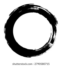 Black round paint brush stroke. Realistic oil or acrylic paint stripe circle trace. Textured dye artistic creative design element. Vector abstract ink watercolor ring brush stroke smear, stain, spot