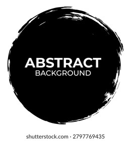 Black round paint brush stroke. Vector Abstract background. Realistic oil or acrylic paint circle trace. Textured dye artistic design. Ink watercolor brush stroke smear, stain, blob or spot