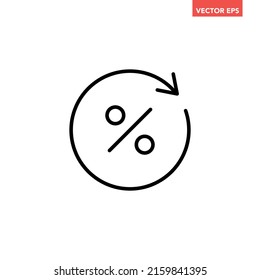 Black round percent refresh line icon, simple exchange fees flat design vector pictogram, infographic vector for app logo web website button ui ux interface elements isolated on white background