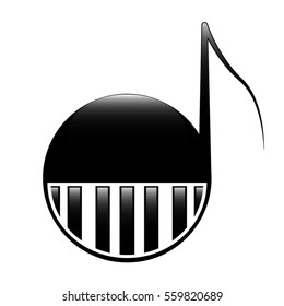 Black round piano logo isolated on a white background. Music note design element.