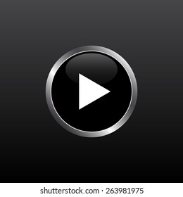 Black round play button. Vector illustration.