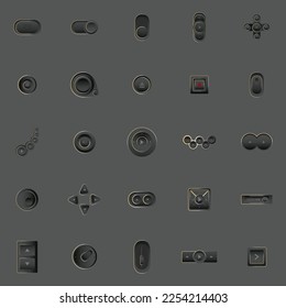 Juego de botones de juego redondo negro