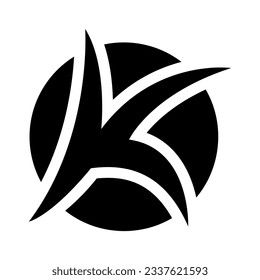 Black Round Pointy Letter K Icon on a White Background