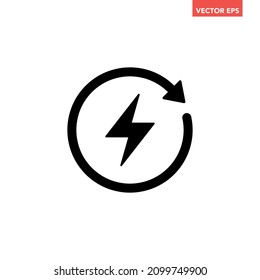 Black round recharging icon, simple energy update flat design vector pictogram, infographic element for app logo web website button ui ux interface elements isolated on white background