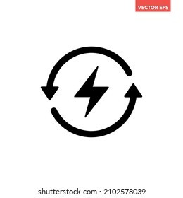 Black round recharging icon, simple energy flat design vector pictogram, infographic for app logo web website button ui ux interface elements isolated on white background