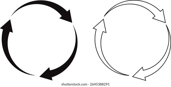 seta redonda preta gire. seta de recarga. seta de contorno ilustração de vetor.