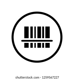 Black round scanning barcode with laser light line icon, simple clear button sign & symbol, glyphs flat design style vector eps 10 isolated on white background