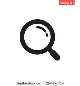 Black round searching magnifying glass reflection icon, simple search result flat design vector pictogram, infographic interface elements for app logo web button ui ux isolated on white background