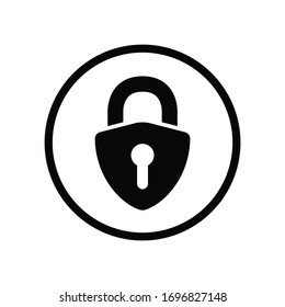 Schwarzes rundes Sicherheits-Schloss-Symbol, einfaches, sicheres Schildkettenschild mit flachem Design-Vektorillustration-Piktogramm-Vektorillustration für App-Werbung Logo-Website-Schaltfläche ui ux Schnittstellenelemente einzeln auf weißem Hintergrund