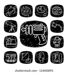 Black Round Series| doodle space,alien ,science  icon set