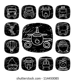 Black Round Series| doodle transportation ,traffic  icon set