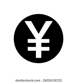 Black round shape with japanese yen symbol icon silhouette vector flat illustration design.