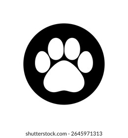 Black round shape with leopard paw print icon silhouette vector flat illustration design.