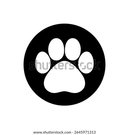 Black round shape with leopard paw print icon silhouette vector flat illustration design.