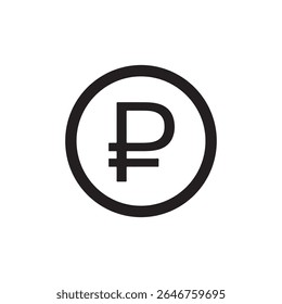 Forma redonda negra con diseño de ilustración plana de Vector de silueta de icono de signo de rublo ruso.
