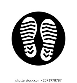 Black round shape with shoe print silhouette vector illustration design on white background.