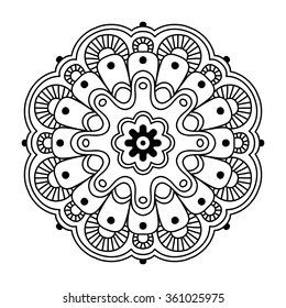 Black round simple indian mandala, abstract vector illustration