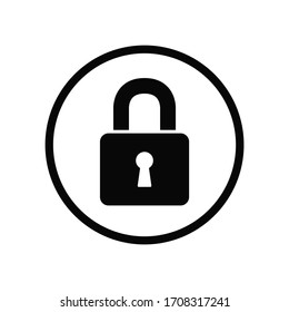 Black round single locked icon, simple safe blocked chain keeper flat design vector pictogram vector for app ads logotype web website button ui ux interface elements isolated on white background