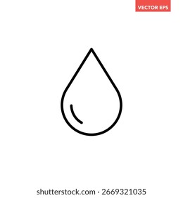 Black round single water drop line icon, modern simple temperature infographic flat design concept, pictogram vector app ads logo web button ui ux interface elements isolated on white background