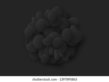 Black Round sphere isolated background. Design elements of the liquid rounded plastic shapes, smooth sea stones, Flat Liquid splash bubble. 3d fluid objects. Modern abstract pattern organic substances
