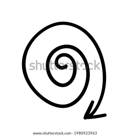 black round spiral arrow pointing outward. hand-drawn doodle. vector illustration element