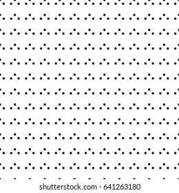 Black round spots texture. Circles embroidery background. Polka dot motif. Seamless surface pattern design with circular ornament. Digital paper for textile print, web designing. Vector illustration.